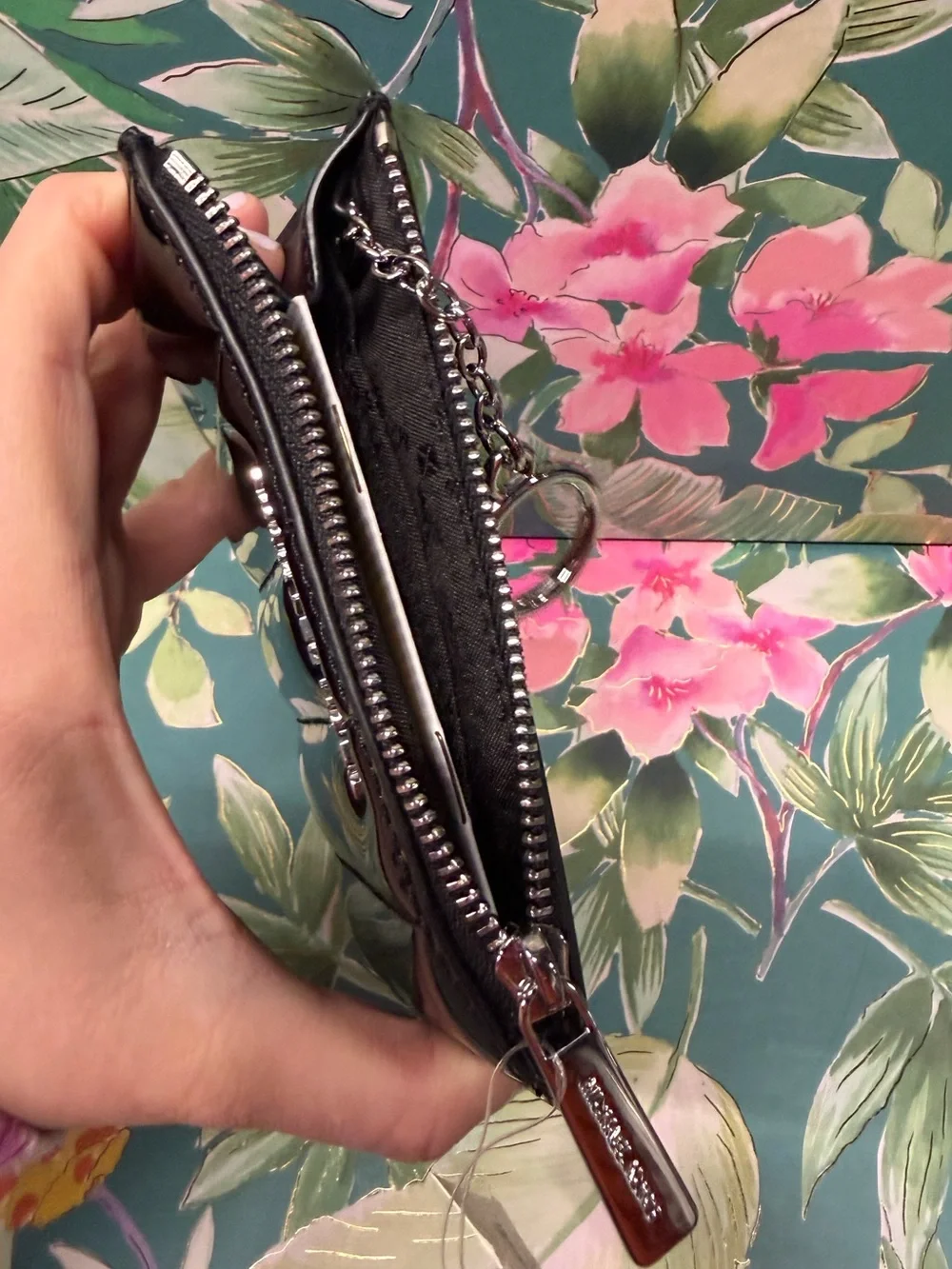 Michael Kors Jet Set Travel Black Patent Zip Card Holder / Coin Pouch NWT